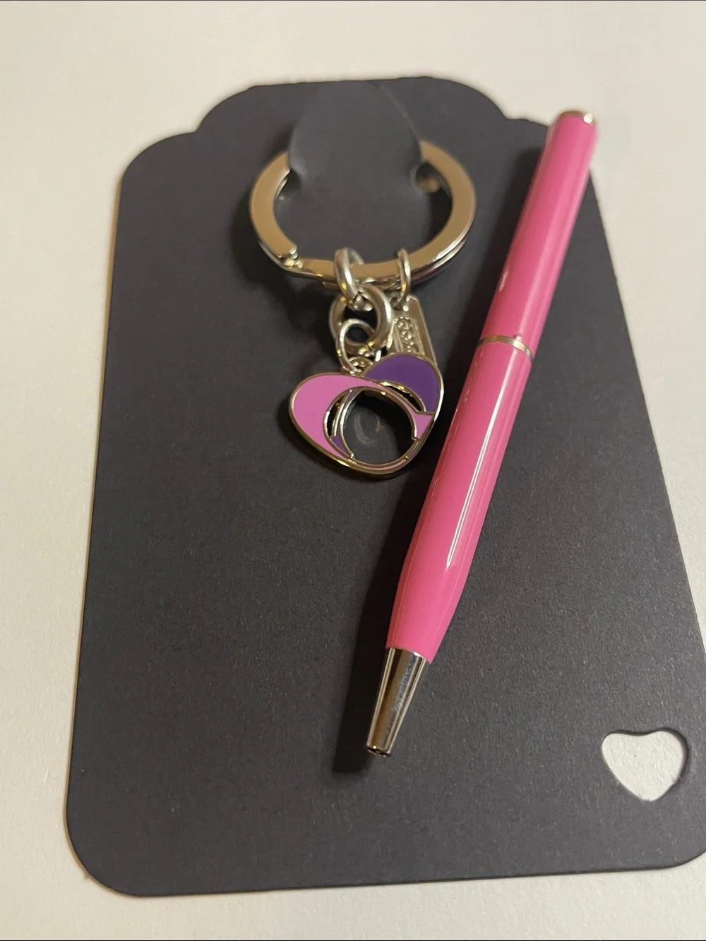 Coach Pink Heart Keyring Charm and Coach Pen